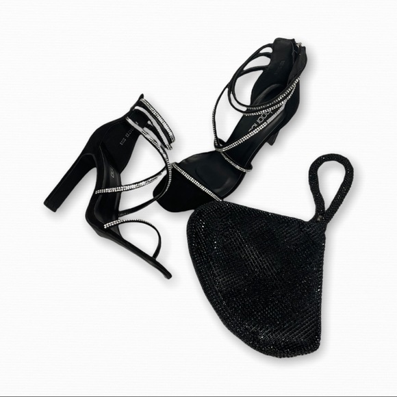 ✨BOOHOO Black/Diamanté 💎 Strappy Heels 👠 Size 8 - Picture 6 of 6